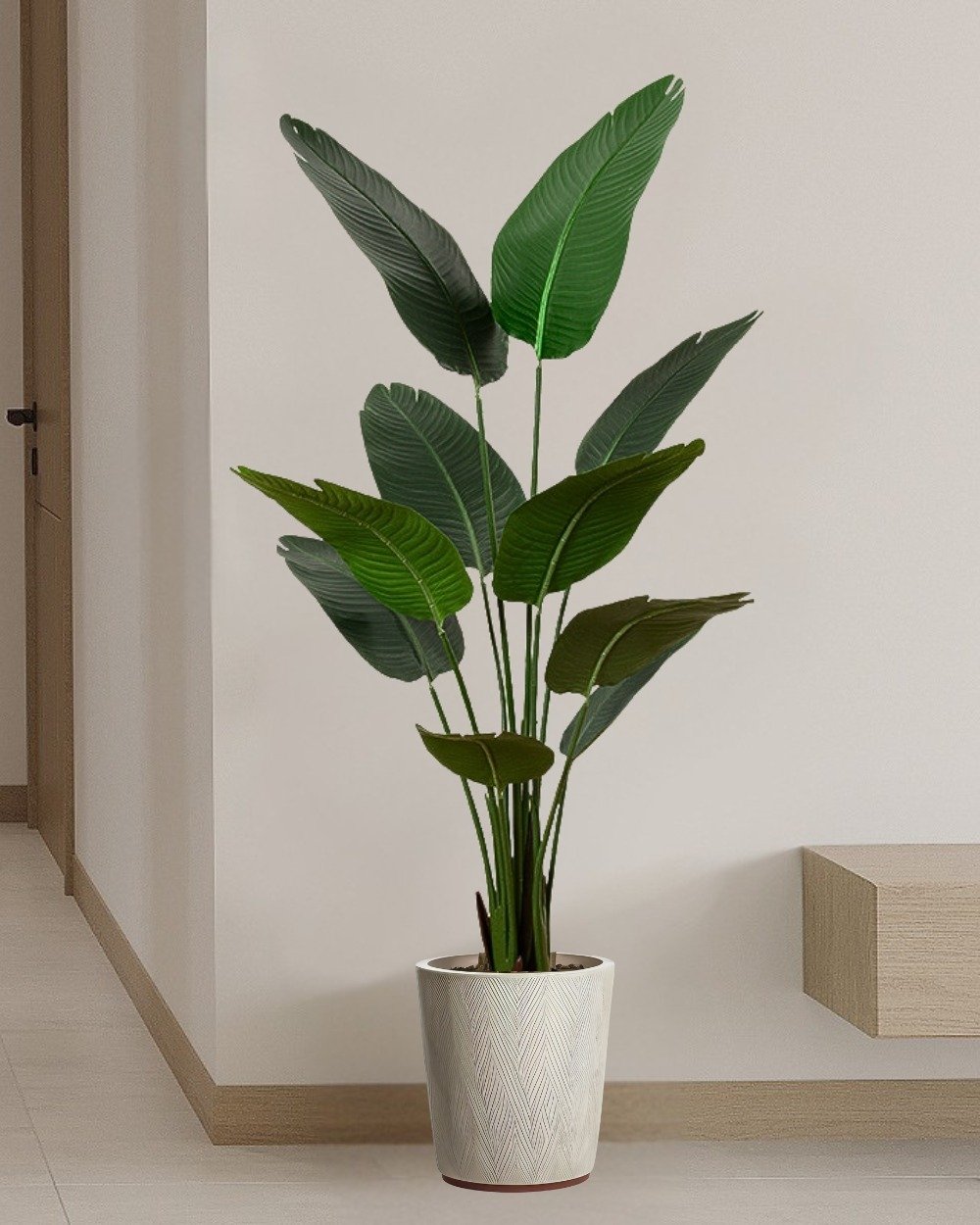 Konstgjord Strelitzia (Paradisfågelväxt) i Plastkruka 3 Konstgjord Strelitzia