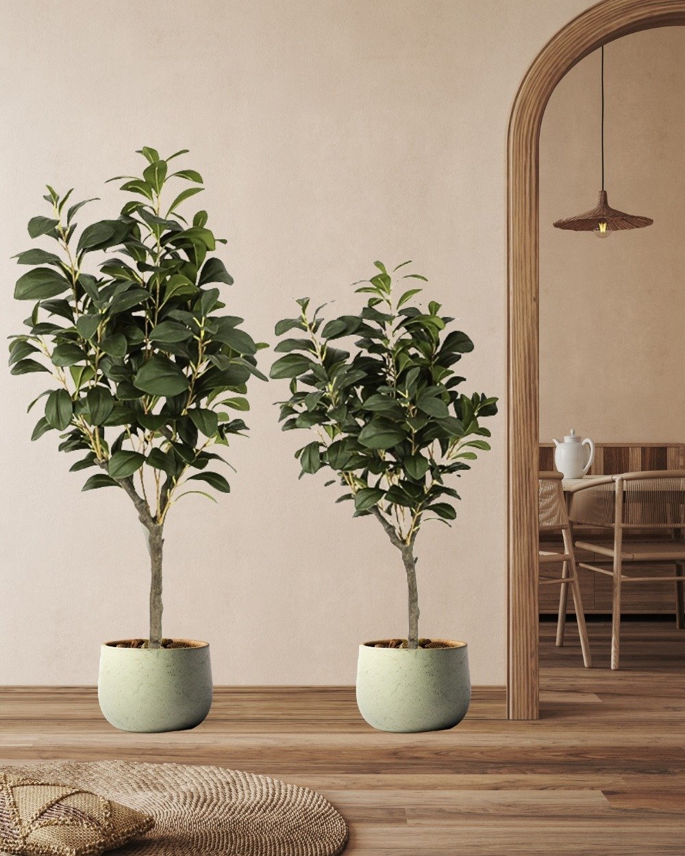 Konstgjord Ficus träd- Med Plastkruka 3 Konstgjord Ficus träd
