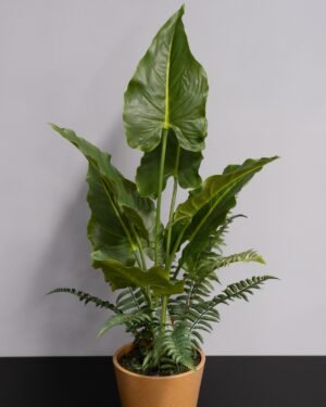 Konstgjord Alocasia krukväxt – 75 cm 7 Konstgjord Alocasia krukväxt