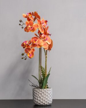 Konstgjord Orkidé i Cementkruka -  Orange– 25 * 53 cm - Bild 2