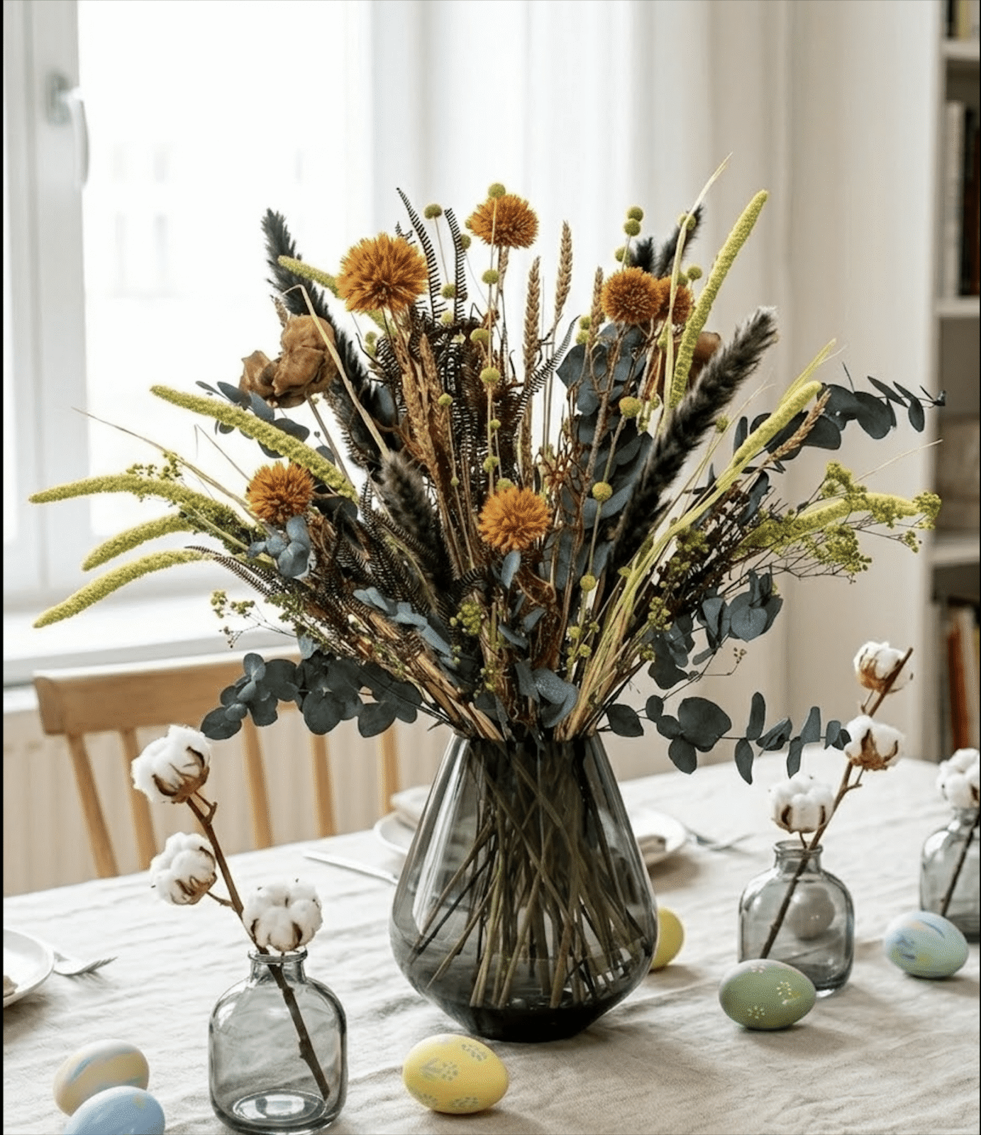 tørret blomsterbuket til påskedekoration
